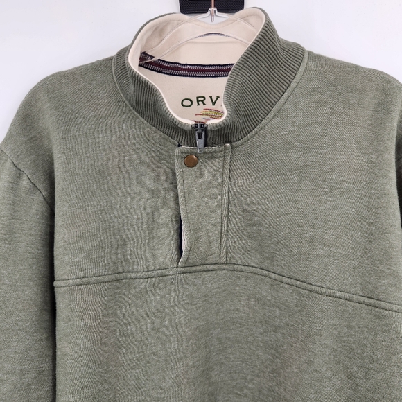 Orvis Quarter Zip Signature Sweatshirt Mens Size XL Button Green Long Sleeve - Picture 2 of 10